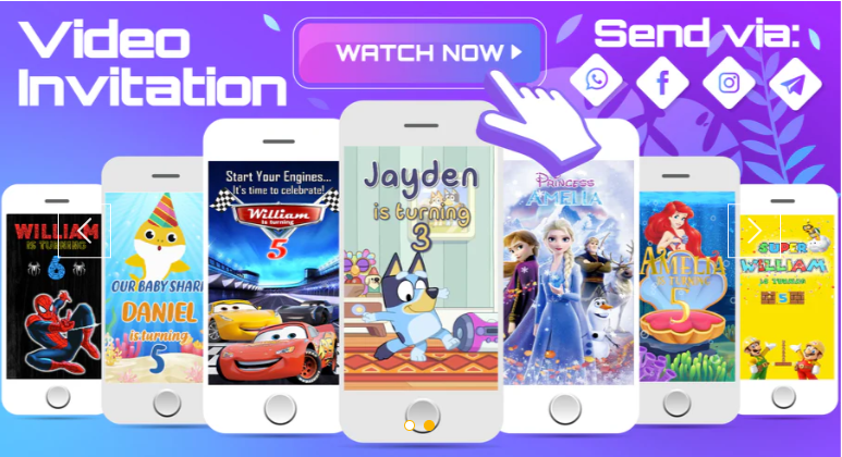 Find customizable video and printable birthday invitations with popula – kidszoneparty