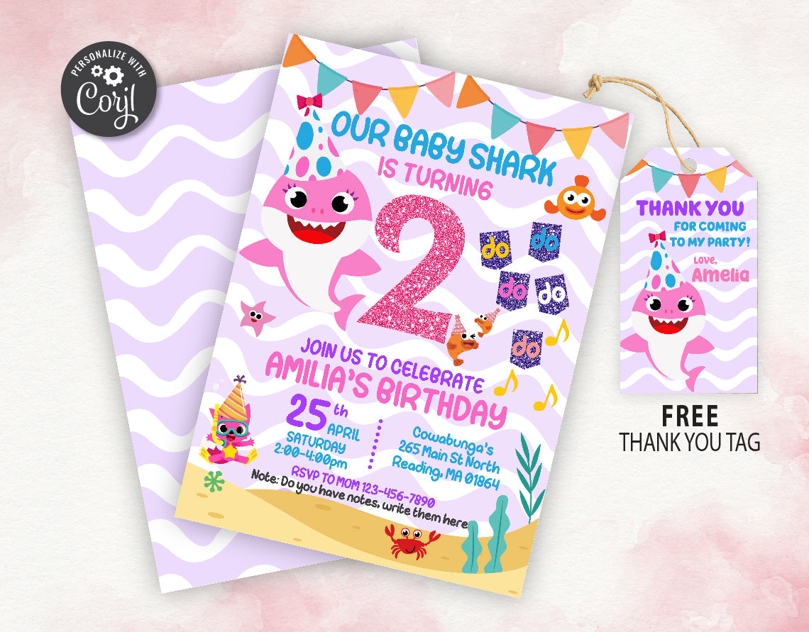 FREE Printable Baby Shark Pinkfong Birthday Invitation Template