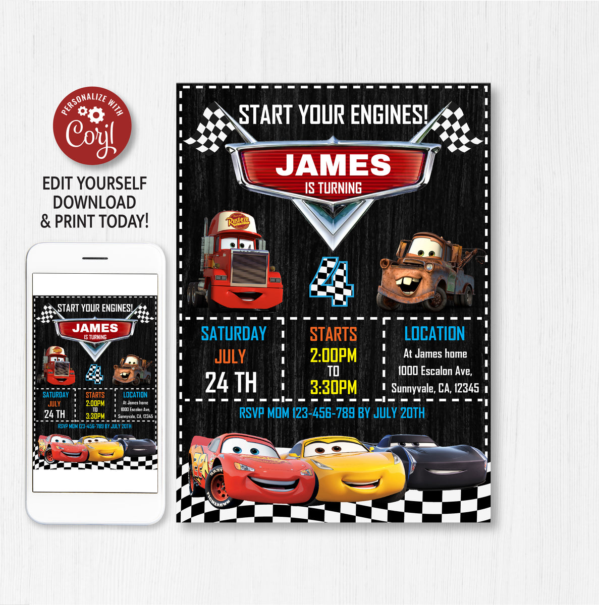 Cars Invitation, Lightning Mcqueen Editable Invite, Boys Birthday Printable  or Digital Any Age Text Invite, CARS INVITE -  Norway