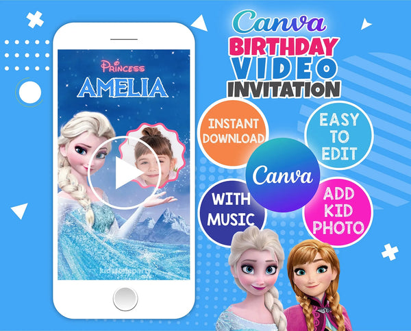 Frozen Birthday Invitation Animated Video – Editable Canva Template-Birthday Party Supplies-kidszoneparty