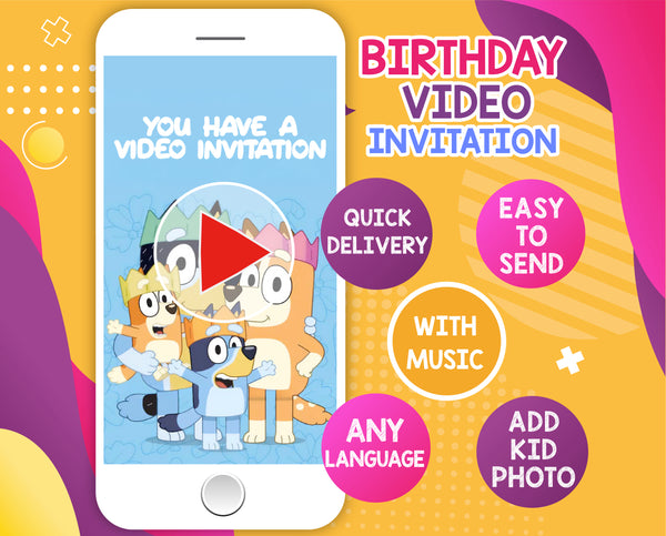 Bluey Birthday Video Invitation | Bluey and Bingo Animated Invitation