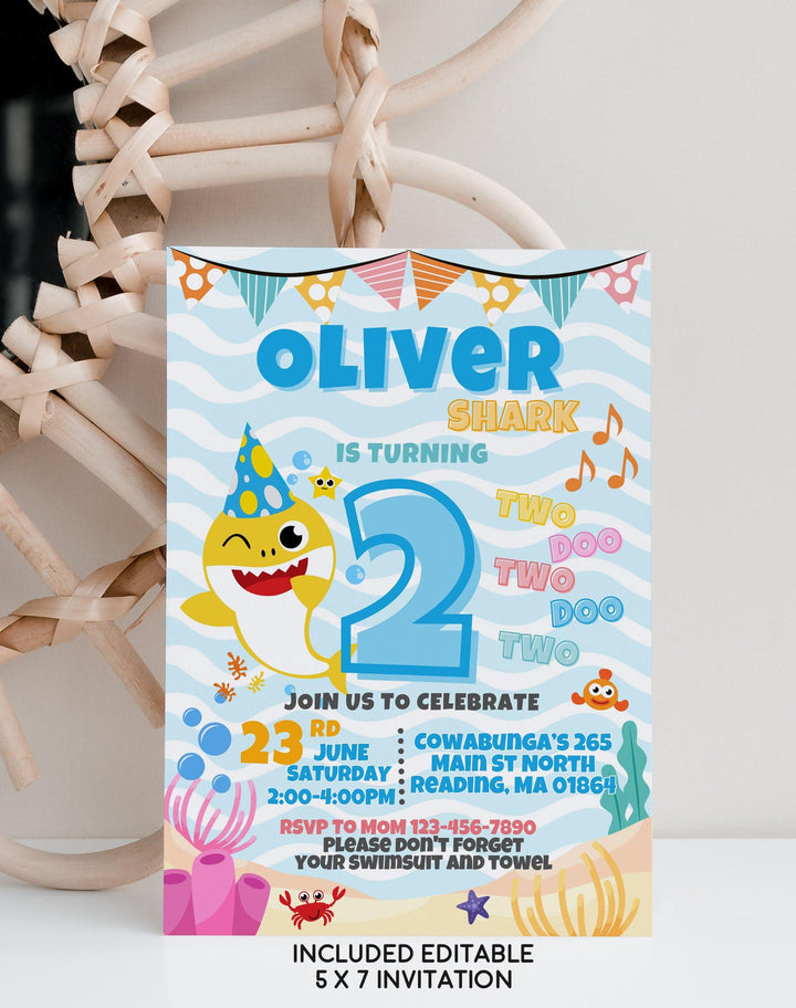 Baby Shark Birthday Party Invitation - Editable and Printable - Phone Invite - Thanks tag - Canva Template - Instant download - kidszoneparty
