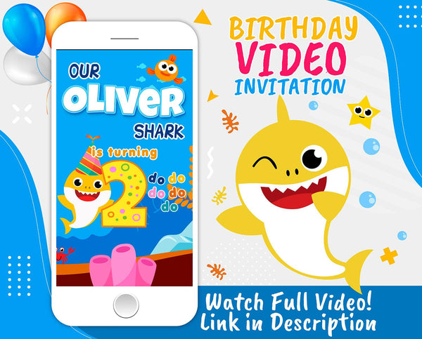 Baby Shark Birthday Video Invitation With Music - Baby Shark Party - kidszoneparty