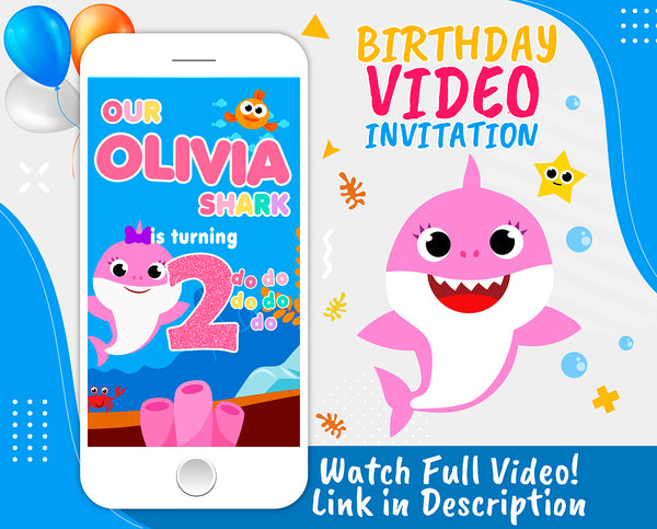 Pink Baby Shark Birthday Video Invitation | Baby Shark Animated Invitation For Girl