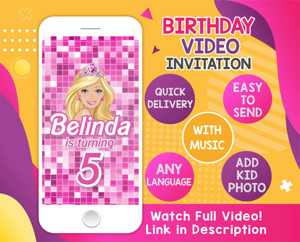 Barbie Birthday Video Invitation | Barbie Birthday Party Animated Invitation