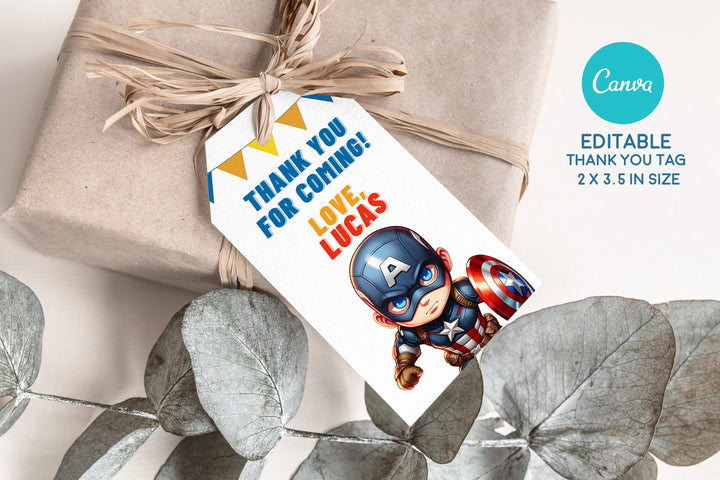 Captain America Birthday Party Invitation - Editable and Printable - Phone Invite - Thanks tag - Canva Template - Instant download - kidszoneparty