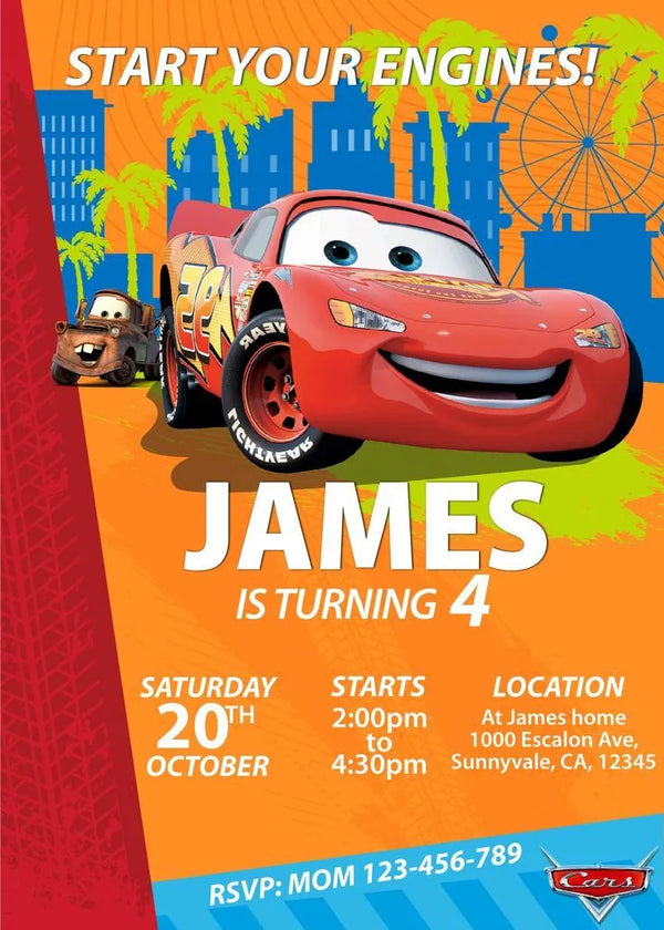 Cars Birthday Invitation, Cars Invitation, McQueen Birthday Invitation, Instant Download