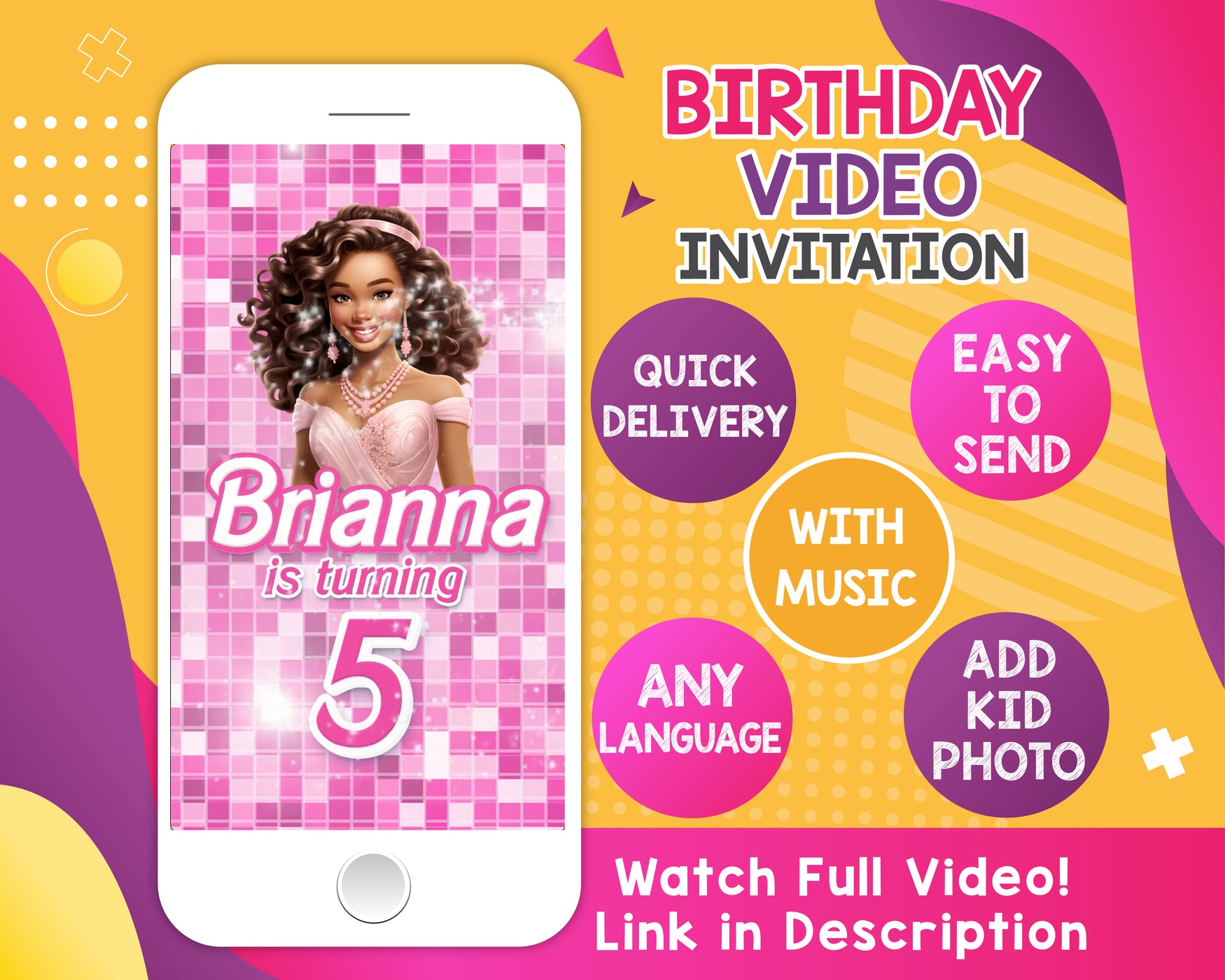 Dark Skin Barbie Video Invitation | Dark skin Barbie Birthday Party Animated Invitation