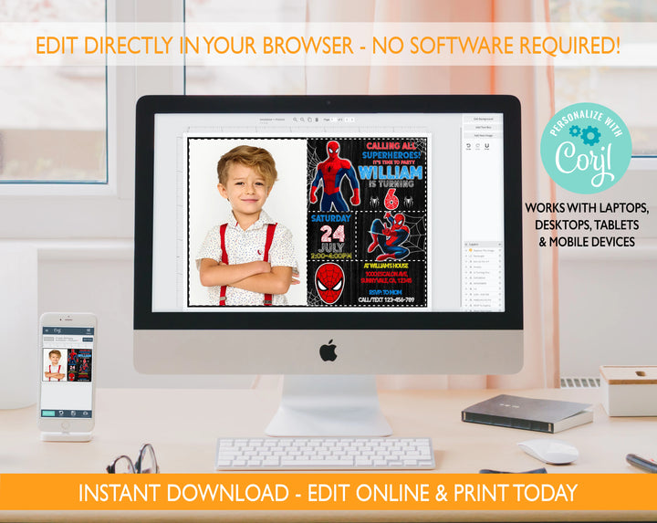 Editable Spiderman Birthday Invitation Spider-man Invite, Printable Birthday Card Party Invitation Digital Kids Party Invite Template-1