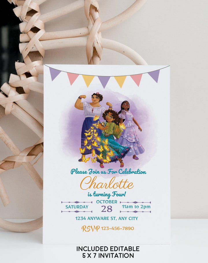 Encanto Birthday Invitation Template - Encanto Mirabel Invitation - Phone Invite - Thanks tag - Instant download - Canva Template - kidszoneparty