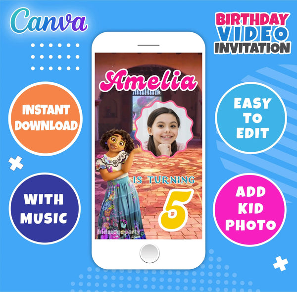Encanto Birthday Invitation Animated Video Template – Editable in Canva
