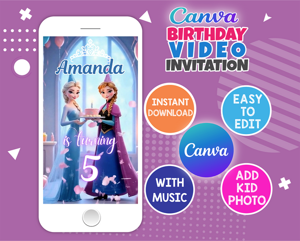 Frozen Birthday Invitation Animated Video | Editable Canva Template | video invitation With a song