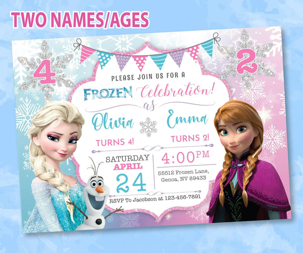 Frozen Birthday Invitation Template for Two Kids | Editable | Printable | Instant Download
