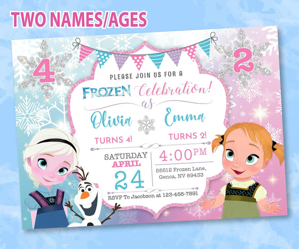 Frozen Birthday Invitation Template for Two Kids | Editable | Printable | Instant Download