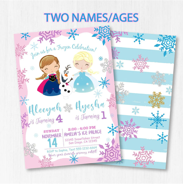 Frozen Birthday Invitation Template for Two Kids | Editable | Printable | Instant Download-Birthday Party Supplies-kidszoneparty