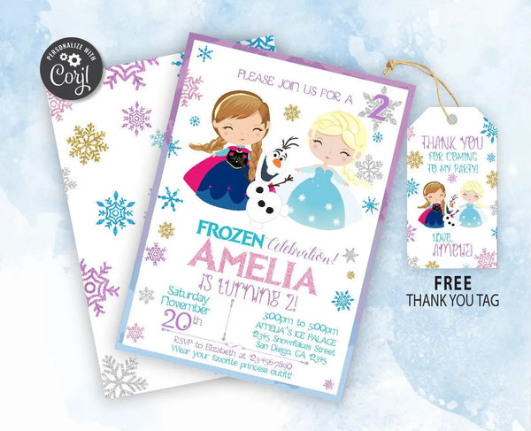 Frozen Birthday Invitation Template | Elsa Anna Birthday Party Invitation | Editable | Printable | Instant Download-Birthday Party Supplies-kidszoneparty