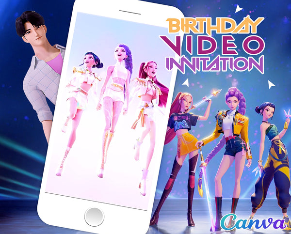 KPOP Demon Hunters Video Invitation | Editable Canva Template (Digital Download)