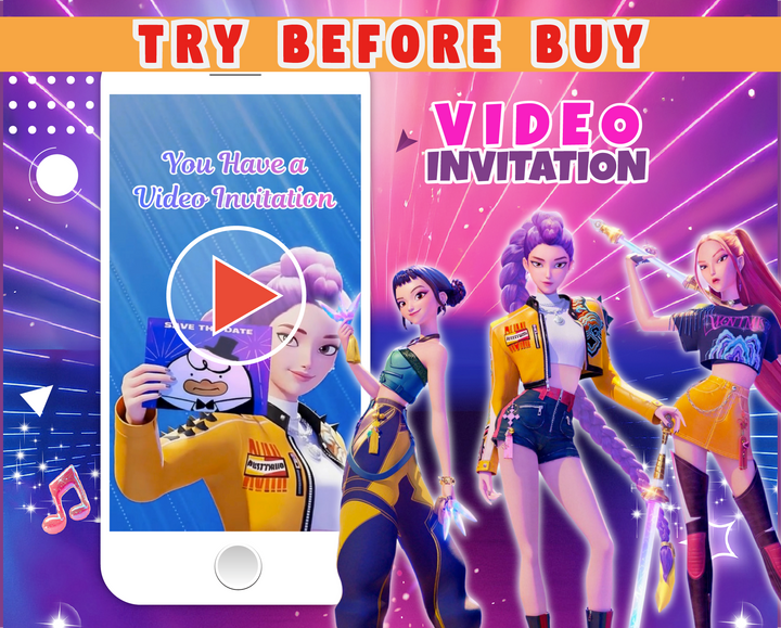 KPOP Demon Hunters Video Invitation | Editable Canva Template (Digital Download) 'Try Before Buy' tt.