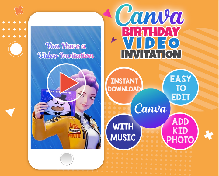 KPOP Demon Hunters Video Invitation | Editable Canva Template (Digital Download)