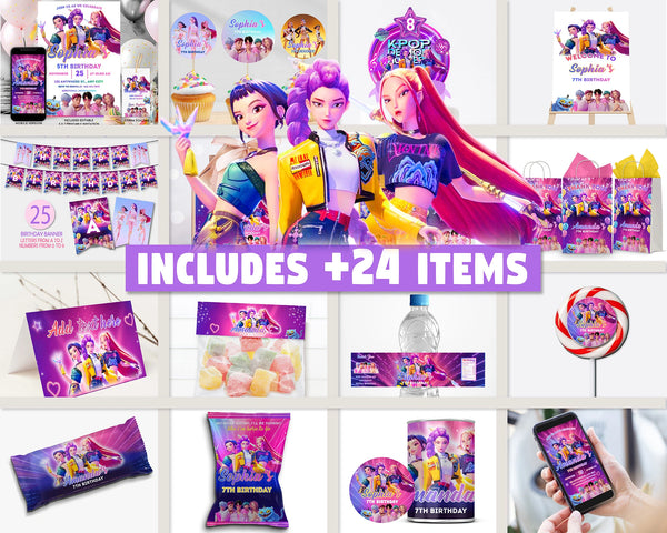 Editable KPOP Demon Hunters Mega Bundle| 25 Demon Hunters Birthday Party Items| KPOP Demon Hunters | Saja Boys | Instant download