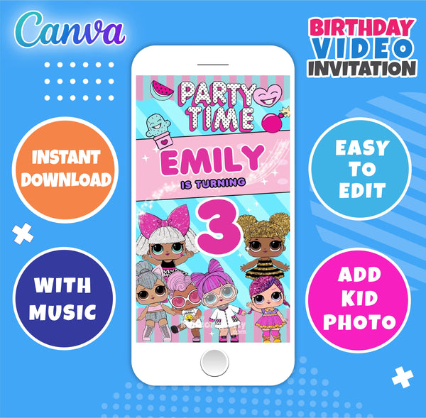 LOL Surprise Birthday Video Invitation - Instant Download Template - Canva Template - With Music - kidszoneparty