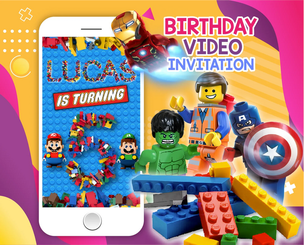 Lego party theme Lego party Lego invitation Lego invitation template Instant Download Canva Template Building Blocks Theme building blocks party supplies