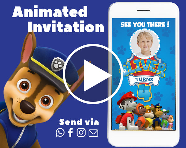 Paw Patrol Animated Birthday invitation For Boy