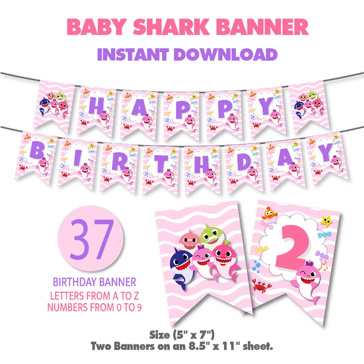 Pink Baby Shark Banner Template