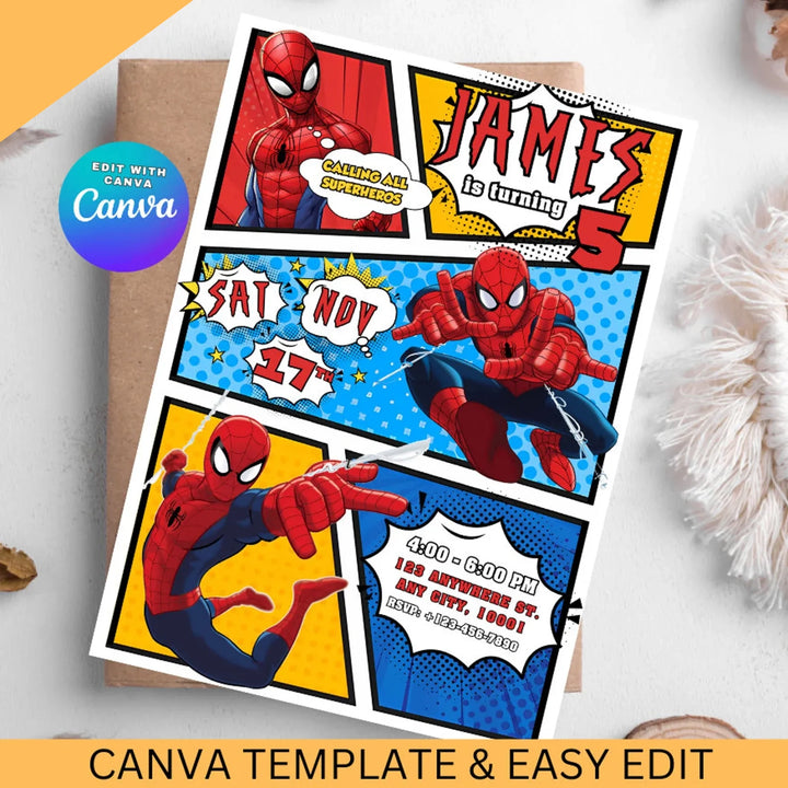spidey invitation, spidey birthday invite, spidey party template, spidey canva template, spidey digital invite, spidey phone invite, spidey thank you tag, spidey party printable, spidey editable invite, spidey birthday card, spidey and friends invite, superhero birthday invite, superhero party template, marvel heroes invitation, marvel birthday invite, marvel party template, kids birthday invitation, editable birthday invite, printable birthday invite, digital party invitation, boy birthday invitation, cart