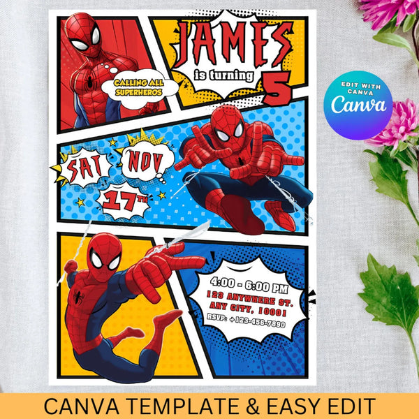 spidey invitation, spidey birthday invite, spidey party template, spidey canva template, spidey digital invite, spidey phone invite, spidey thank you tag, spidey party printable, spidey editable invite, spidey birthday card, spidey and friends invite, superhero birthday invite, superhero party template, marvel heroes invitation, marvel birthday invite, marvel party template, kids birthday invitation, editable birthday invite, printable birthday invite, digital party invitation, boy birthday invitation, cart