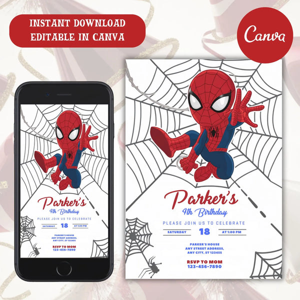 spidey invitation, spidey birthday invite, spidey party template, spidey canva template, spidey digital invite, spidey phone invite, spidey thank you tag, spidey party printable, spidey editable invite, spidey birthday card, spidey and friends invite, superhero birthday invite, superhero party template, marvel heroes invitation, marvel birthday invite, marvel party template, kids birthday invitation, editable birthday invite, printable birthday invite, digital party invitation, boy birthday invitation, cart