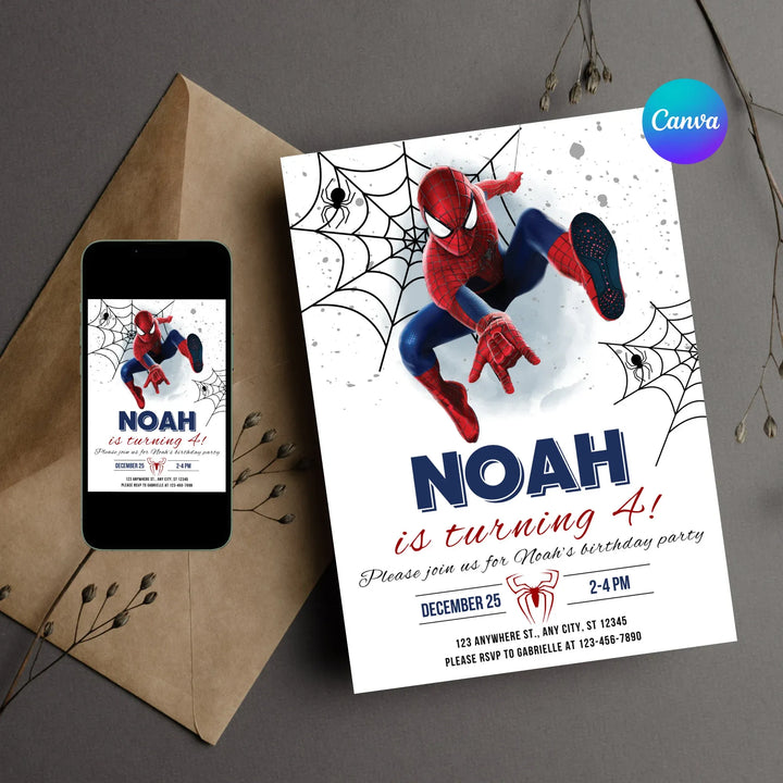 Spiderman Birthday Invitation Template Instant Download - Printable Spider-man Birthday Party Invite - Editable Boy Party Invite Card