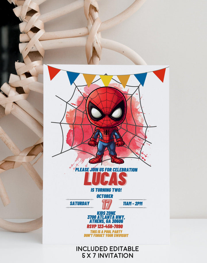 Spider Man Birthday Invitation Template - Marvel Heros Invitation - Phone Invite - Thanks tag - Instant download - Canva Template - kidszoneparty