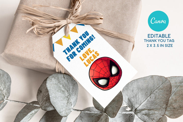 Spider Man Birthday Invitation Template - Marvel Heros Invitation - Phone Invite - Thanks tag - Instant download - Canva Template - kidszoneparty