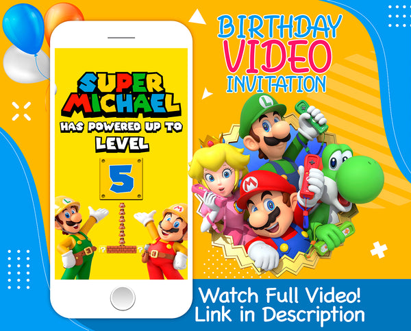 Super Mario Birthday Video Invitation, Super Mario Animated Invitation