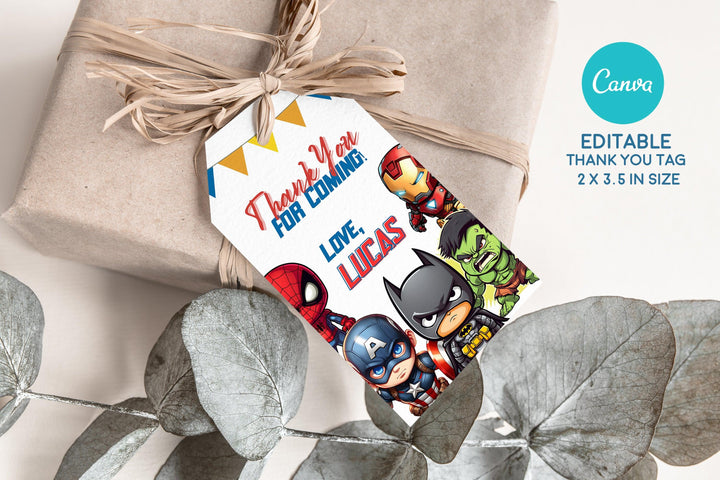 Marvel Birthday Invitation Template - SuperHeroes Invitation - Phone Invite - Thanks tag - Instant download - Canva Template - kidszoneparty