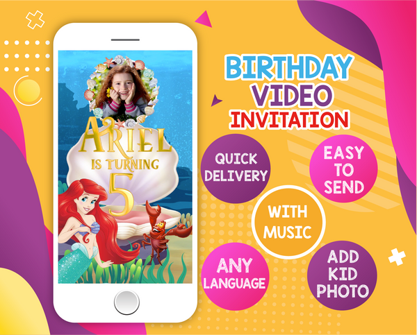 The Little Mermaid Birthday Video Invitation | Little Mermaid Animated Invitation - kidszoneparty