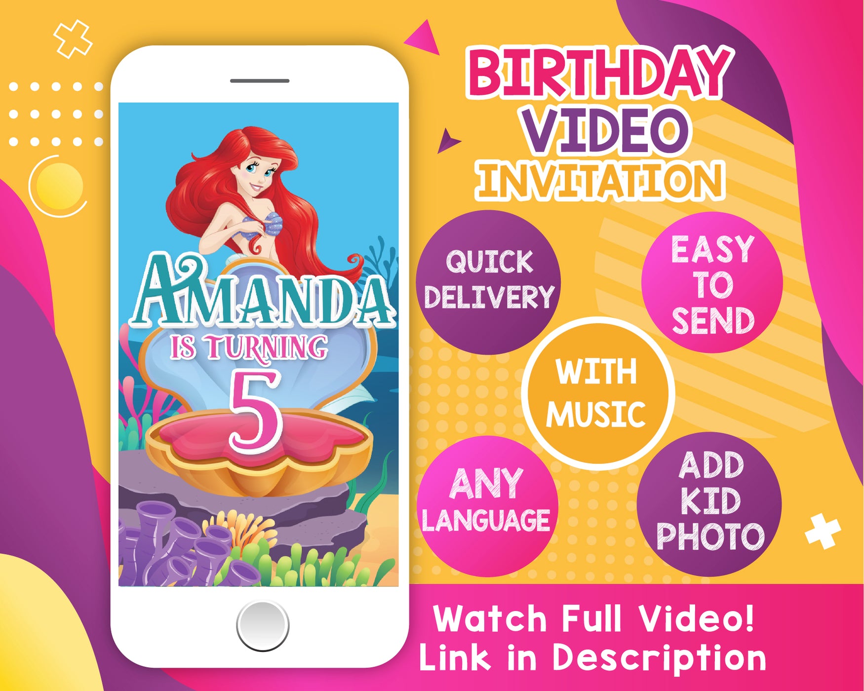 Little Mermaid Birthday Video Invitation - Little Mermaid Animated Invitation