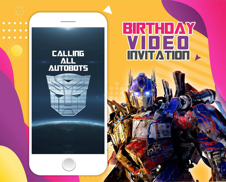 Transformers Video Invitation, Optimus Prime Invitation, Bumblebee Invite, Autobots Invite - kidszoneparty