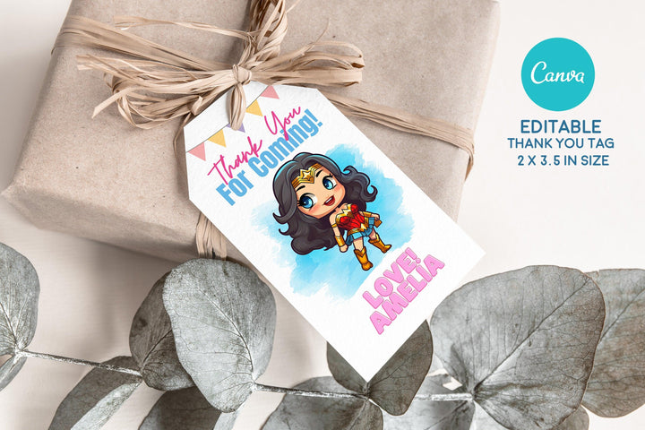 Wonder Woman Invitation - Super Hero Girls Invitation - Phone Invite - Thanks tag - Instant download - Canva Template - kidszoneparty