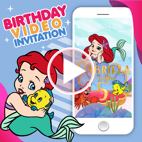 Baby Mermaid Birthday Video Invitation, Baby Mermaid Animated Invitation With Music - kidszoneparty