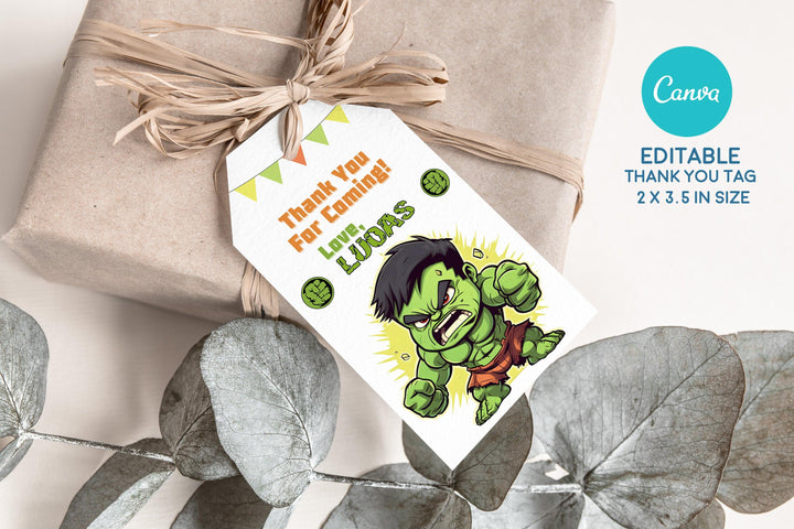 Hulk Marvel Birthday Invitation Template - Super Heros Invitation - Phone Invite - Thanks tag - Instant download - Canva Template - kidszoneparty