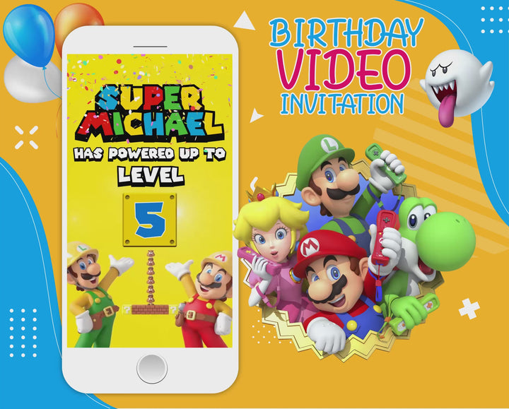 Super Mario Birthday Video Invitation, Super Mario Animated Invitation With Music