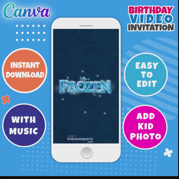 Frozen Birthday Video Invitation | Editable and instant downloadable | Canva Template