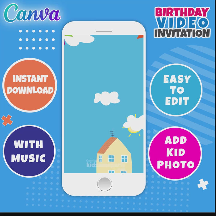 Peppa Pig Video Invitation | Editable and instant downloadable | Canva Template