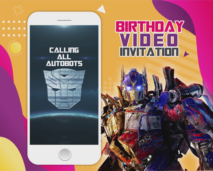 Transformers Video Invitation, Optimus Prime Invitation, Bumblebee Invite, Autobots Invite