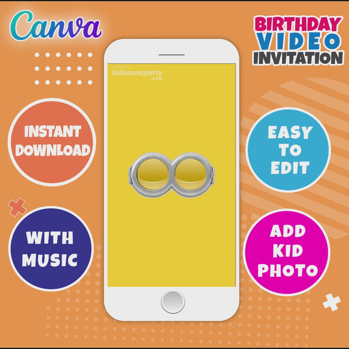 Minions Birthday Video Invitation | Editable and instant downloadable | Canva Template