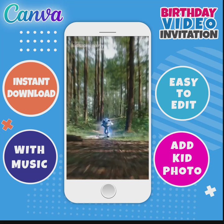 Sonic Hedgehog Birthday Video Invitation | Editable and instant downloadable | Canva Template