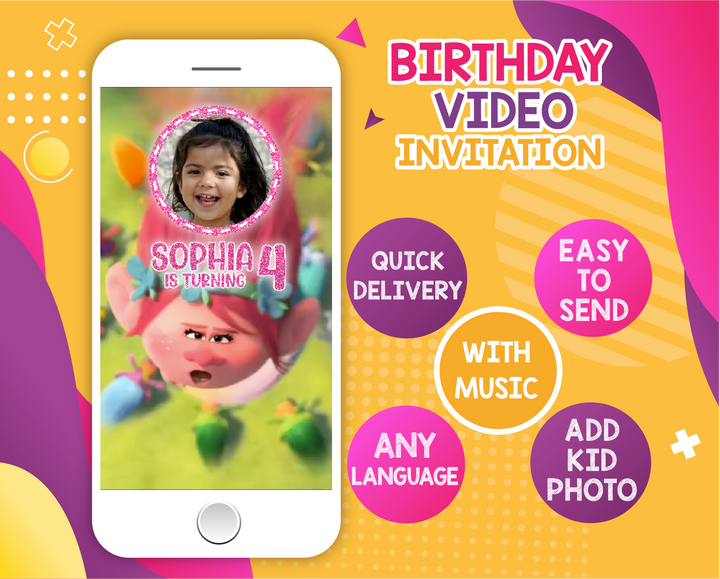 Trolls Birthday Video, Trolls Birthday Invitation, Digital Invitation, Animated Invitation, Personalized Invitation