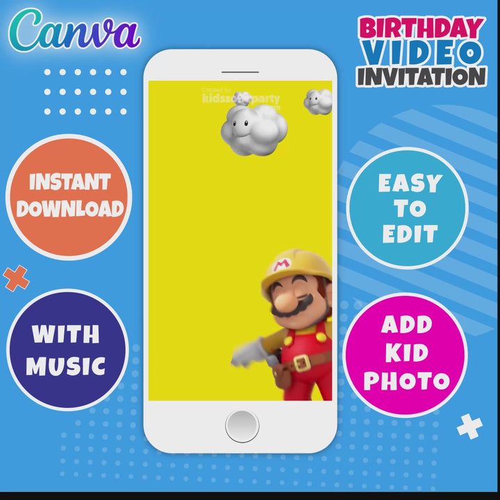 Super Mario Birthday Video Invitation | Editable and instant downloadable | Canva Template